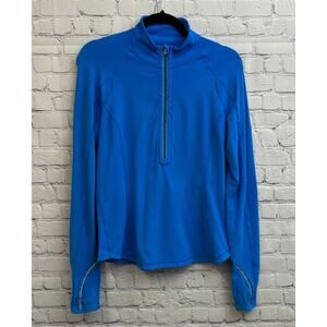 Lululemon Jacket Back Ruffles Blue Half Zip Pullover Size 8 Athletic Thumbholes